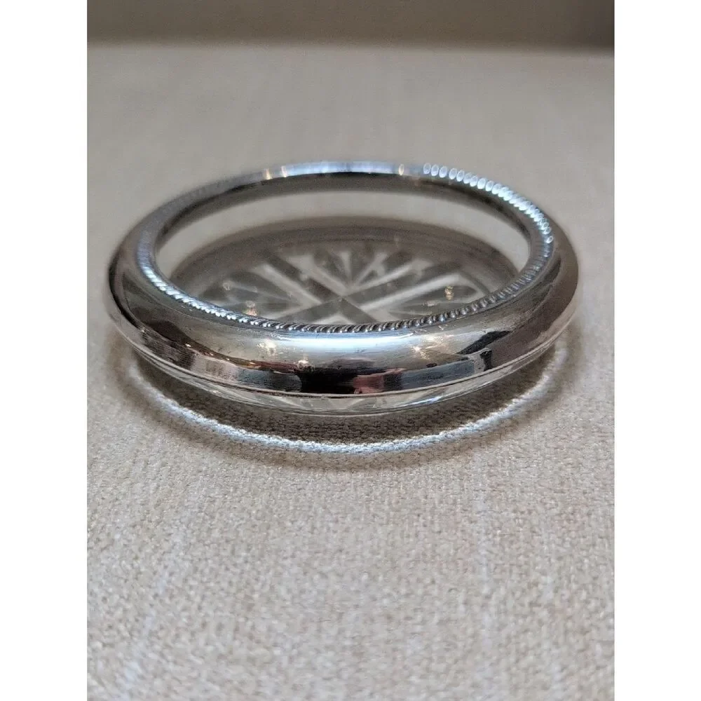 Vintage F B Rogers Sterling Silver Cut Glass Coaster Retro Ashtray